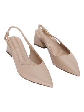 Franco Sarto L-Racer Nude Leather Pointed Toe Slingback Block Heel Size 9M